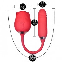 Rose Bud Clitoral Sucking with Thrusting Vibrator  10-Speed Silicone RED